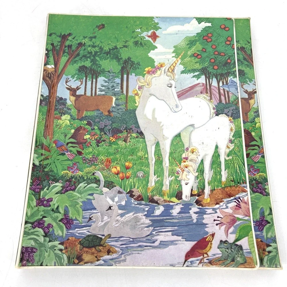 Vintage Mead 3 Ring Binder Organizer Pre Trapper Keeper Unicorns Forest Woodland